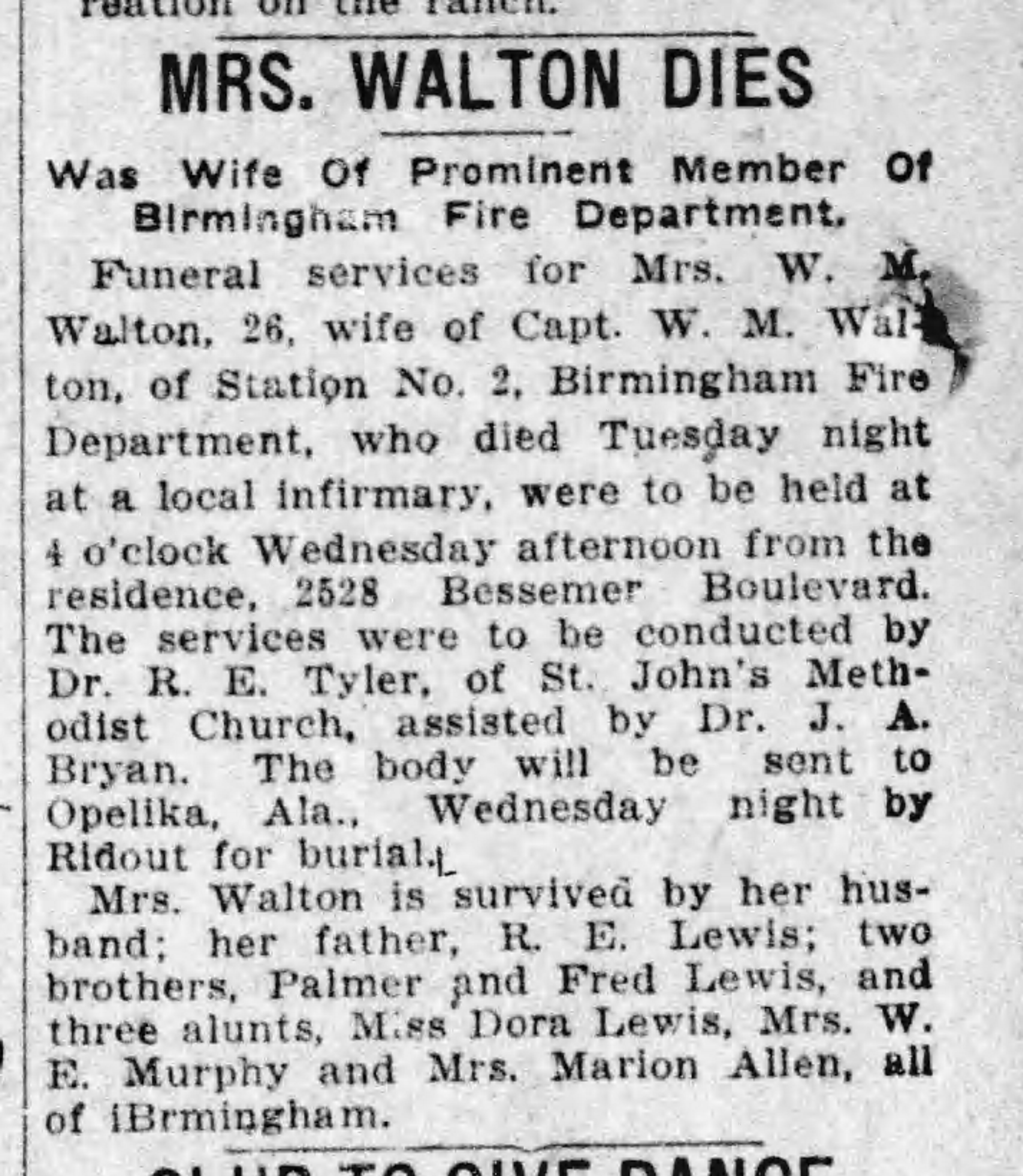 Mrs. Walton Dies